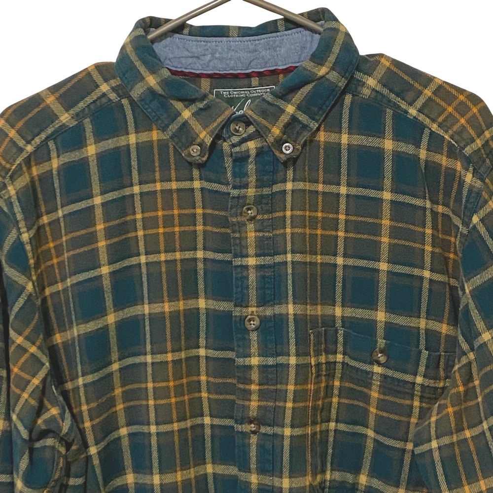 Woolrich Mens Plaid Flannel Shirt L Green Workwear Grunge Western Earthy Shacket